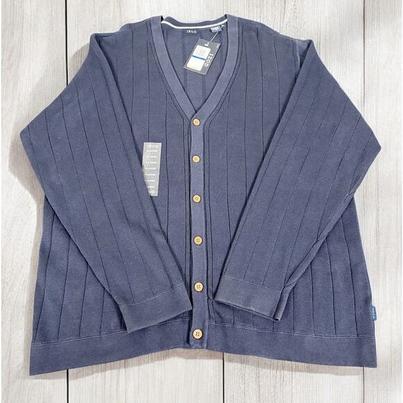 Izod Other - Brand New IZOD Sweater Men's XL Cardigan Grandpa Blue Ribbed 100% Cotton NWT
